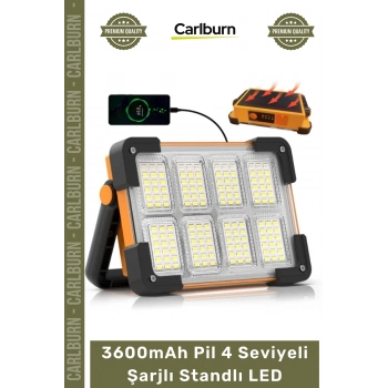 #KampLambası Solar Güneş Panelli Kamp Projektör Lambası Powerbank 3600mAh Pil 4 Seviyeli Şarjlı Stand