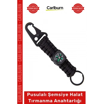 Özel Üretim Outdoor Taktik Paracord Kamp Dağcılık Pusulalı Şemsiye Halat Tırmanma Anahtarlığı Siyah