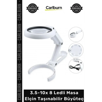 #Büyüteç Işıklı Usb Şarj Edilebilir Katlanabilir 3.5-10x 8 Ledli Masa Elçin Taşınabilir Büyüteç