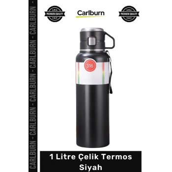 #Termos Isı Yalıtımlı Sızdırmaz Paslanmaz Dayanıklı Kamp Piknik Ofis Şık 1 Litre Çelik Termos Siyah
