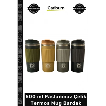 #Mug Sızdırmaz Kapak Silikon Kılıf Isı Korumalı Kupa 500 ml Paslanmaz Çelik Termos Mug Bardak