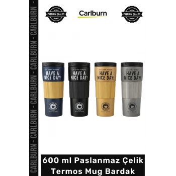 #Mug Have a Nice Day Baskılı Vakumlu Sızdırmaz 600 ml Paslanmaz Çelik Termos Mug Bardak