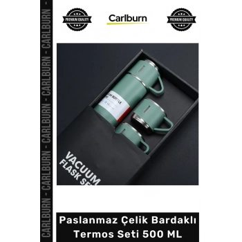 #Termos 304 Kalite Isı Yalıtımlı 3 Bardaklı Kamp Seyahat Piknik Şık Paslanmaz Çelik Bardaklı Termos Seti 500 ML