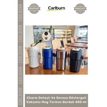 #Termos Dijital Isı Yalıtımlı Çift Katmanlı Charm Detaylı Derece Göstergeli Vakumlu Mug Termos Bardak 480 ml