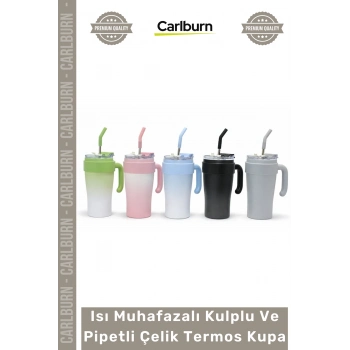 #Termos Vakumlu Sızdırmaz Paslanmaz Bardak Isı Muhafazalı Kulplu Pipetli Çelik Termos Kupa