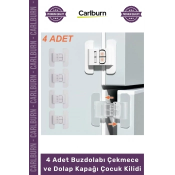 Özel Üretim Çift Butonlu Emniyet Kilidi Beyaz Set 4 Adet Buzdolabı Çekmece Dolap Kapağı Çocuk Kilidi