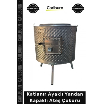 #AteşÇukuru Krom Paslanmaz Dış Mekan Bahçe Dağ Evi Şöminesi Isıya Dayanıklı Katlanır Ayaklı Yandan Kapaklı Ateş Çukuru
