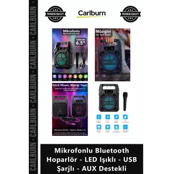 #Hoparlör Karaoke Parti Ses Mikrofonlu Bluetooth Hoparlör LED Işıklı USB Şarjlı AUX Destekli