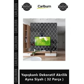 #Ayna Modern Şık Kırılmaz Duvar Dekoru Yapışkanlı Dekoratif Akrilik Ayna Siyah 32 Parça