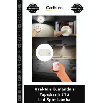 Özel Üretim Mutfak Banyo Pilli Gece Işığı Seti Uzaktan Kumandalı Yapışkanlı 3lü Led Spot Lamba