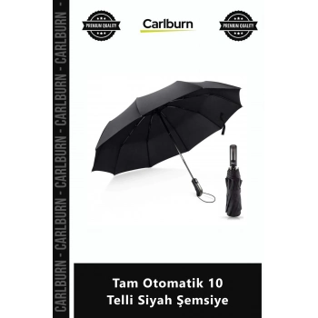 Özel Üretim Rüzgara Dayanıklı Su Geçirmez Şık Sağlam Ergonomik Tam Otomatik 10 Telli Siyah Şemsiye