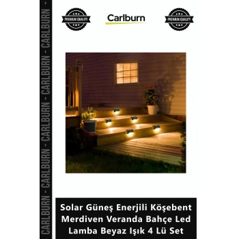 Özel Üretim Dış Solar Güneş Enerjili Köşebent Merdiven Veranda Bahçe Led Lamba Beyaz Işık 4 Lü Set