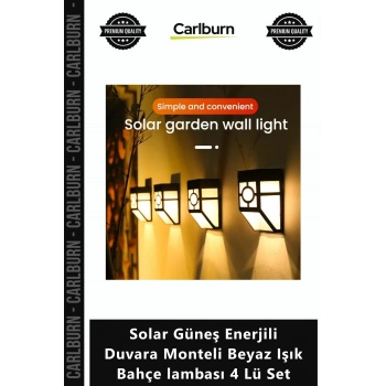 Özel Üretim Ledli Sensörlü Solar Güneş Enerjili Duvara Monteli Beyaz Işık Bahçe lambası 4 Lü Set