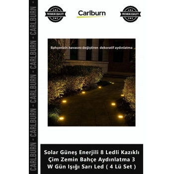 Özel Üretim Solar Güneş Enerjili 8 Ledli Kazıklı Çim Zemin Bahçe Aydınlatma 3 W Gün Işığı Sarı Led 4