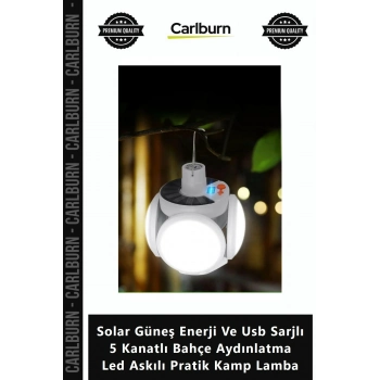 Özel Üretim Solar Güneş Enerji Usb Sarjlı 5 Kanatlı Bahçe Aydınlatma Led Askılı Pratik Kamp Lamba