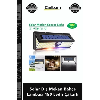 Özel Üretim Güneş Enerjili PIR Sensörlü Su Geçirmez Solar Dış Mekan Bahçe Lambası 190 Ledli Çakarlı