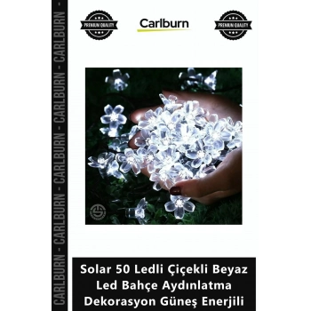 Özel Üretim Dış Mekan Solar 50 Ledli Çiçekli Beyaz Led Bahçe Aydınlatma Dekorasyon Güneş Enerjili
