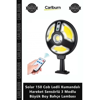 Özel Üretim Güçlü Solar 150 Cob Ledli Kumandalı Hareket Sensörlü 3 Modlu Büyük Boy Bahçe Lambası
