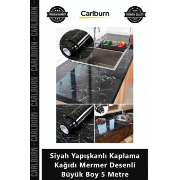 #Sticker Isıya Dayanıklı Folyo Siyah Yapışkanlı Kaplama Kağıdı Mermer Desenli Büyük Boy 5 Metre
