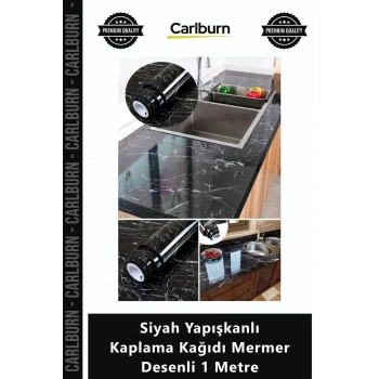 Özel Üretim Mutfak Tezgah Üstü Su Geçirmez Siyah Yapışkanlı Kaplama Kağıdı Mermer Desenli 1 Metre