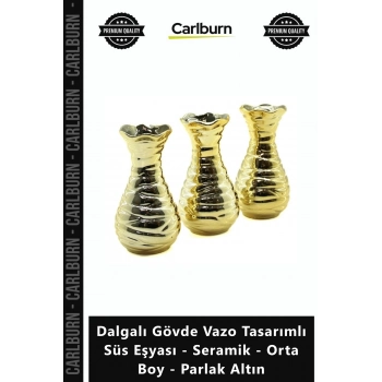 Özel Üretim Modern Gold Dalgalı Gövde Vazo Tasarımlı Süs Eşyası Seramik Orta Boy Parlak Altın