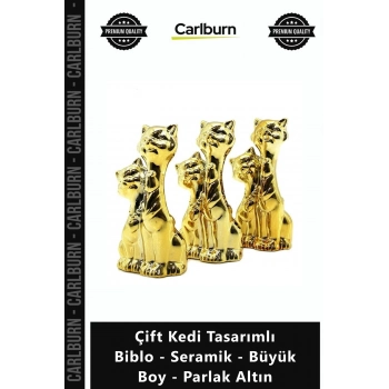 Özel Üretim Lüks Dekoratif Hediyelik Modern Çift Kedi Tasarımlı Biblo Seramik Büyük Boy Parlak Altın