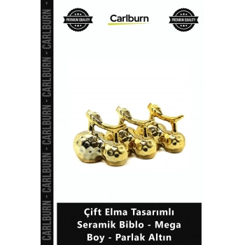 Özel Üretim Lüks Gold Ev Dekorasyon Obje Çift Elma Tasarımlı Seramik Biblo Mega Boy Parlak Altın