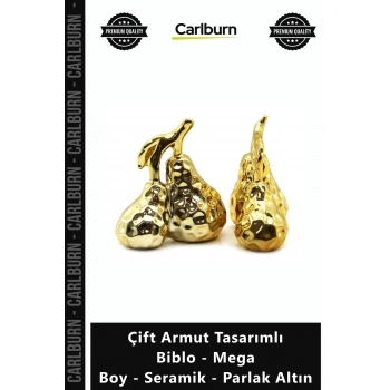 Özel Üretim Lüks Modern Dekoratif Çift Armut Tasarımlı Biblo Mega Boy Seramik Parlak Altın