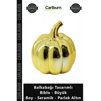 Özel Üretim Dekoratif Lüks Gold Obje Balkabağı Tasarımlı Biblo Büyük Boy Seramik Parlak Altın
