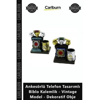 Özel Üretim Reçine Ofis Ankesörlü Telefon Tasarımlı Biblo Kalemlik Vintage Model Dekoratif Obje