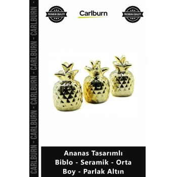 Özel Üretim Dekoratif Lüks Ev Ofis Modern Ananas Tasarımlı Biblo Seramik Orta Boy Parlak Altın