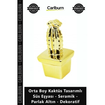 Özel Üretim Lüks Gold Orta Boy Kaktüs Tasarımlı Süs Eşyası Seramik Parlak Altın Dekoratif