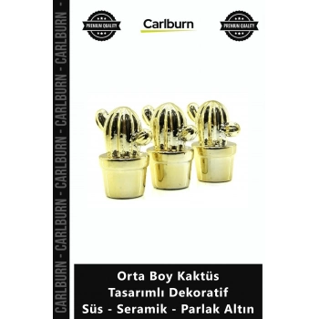 Özel Üretim Modern Gold Şık Biblo Orta Boy Kaktüs Tasarımlı Dekoratif Süs Seramik Parlak Altın