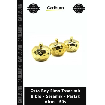 Özel Üretim Dekoratif Gold Estetik Ev Orta Boy Elma Tasarımlı Biblo Seramik Parlak Altın Süs