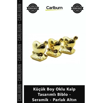 Özel Üretim Dekoratif Gold Modern Estetik Küçük Boy Oklu Kalp Tasarımlı Biblo Seramik Parlak Altın