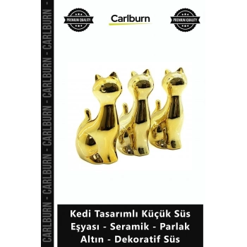Özel Üretim Gold Şık Biblo Kedi Tasarımlı Küçük Süs Eşyası Seramik Parlak Altın Dekoratif Süs