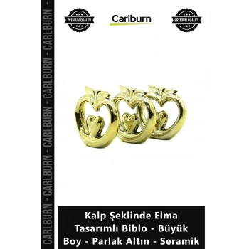 Özel Üretim Şık Lüks Modern Kalp Şeklinde Elma Tasarımlı Biblo Büyük Boy Parlak Altın Seramik