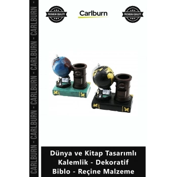 Özel Üretim Ofis Masası Biblo Dünya Kitap Tasarımlı Kalemlik Dekoratif Biblo Reçine Malzeme