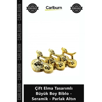 Özel Üretim Dekoratif Lüks Modern Gold Çift Elma Tasarımlı Büyük Boy Biblo Seramik Parlak Altın