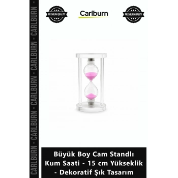 Özel Üretim Modern Pembe Büyük Boy Cam Standlı Kum Saati 15 cm Yükseklik Dekoratif Şık Tasarım