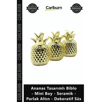 Özel Üretim Gold Lüks Şık Ananas Tasarımlı Biblo Mini Boy Seramik Parlak Altın Dekoratif Süs