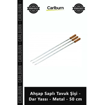 Özel Üretim Paslanmaz Izgara Mangal Kebap Kanat Ahşap Saplı Tavuk Şişi Dar Yassı Metal 50 cm