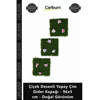 Özel Üretim Dekoratif Süzgeç Gizleme Çiçek Desenli Yapay Çim Gider Kapağı 96x5 cm Doğal Görünüm