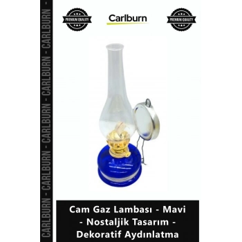 Özel Üretim Retro Vintage Klasik Cam Gaz Lambası Mavi Nostaljik Tasarım Dekoratif Aydınlatma