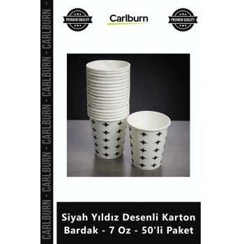 Özel Üretim Kaliteli Sızdırmaz Kağıt Kahve Siyah Yıldız Desenli Karton Bardak 7 Oz 50li Paket