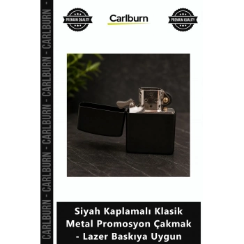 Özel Üretim Hediye Şık Kaliteli Siyah Kaplamalı Klasik Metal Promosyon Çakmak Lazer Baskıya Uygun
