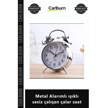 Özel Üretim Modern Dekoratif Kaliteli Pilli Masa Üstü Metal Alarımlı ışıklı sesiz çalışan çalar saat