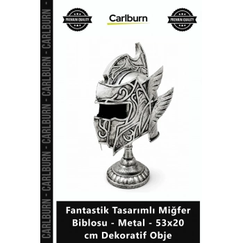 Özel Üretim Gümüş Kanatlı Epik Fantastik Tasarımlı Miğfer Biblosu Metal 53x20 cm Dekoratif Obje