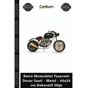 Özel Üretim Vintage Eskitme Retro Motosiklet Tasarımlı Duvar Saati Metal 44x24 cm Dekoratif Obje