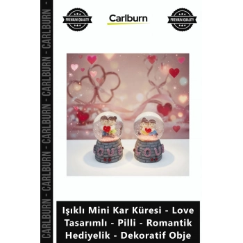 Özel Üretim Şık Işıklı Mini Kar Küresi Love Tasarımlı Pilli Romantik Hediyelik Dekoratif Obje